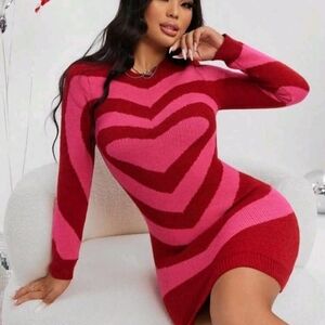 Stylish Red and Pink Heart Pattern Dress